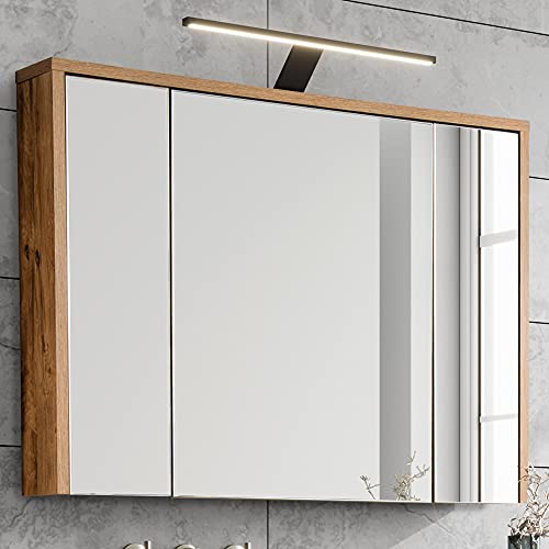 Lomadox Badezimmer-Spiegelschrank mit Beleuchtung 100 cm breit Eiche Dekor, Bad Spiegelschrank mit LED, B/H/T ca. 100/75-80/16 von Lomadox