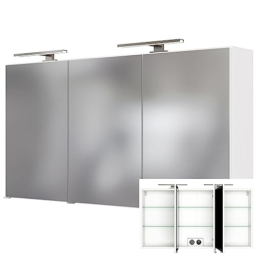 Lomadox Badezimmer Spiegelschrank mit Doppel-LED-Beleuchtung FLORIDO-03 in weiß B/H/T 120/64/20 cm von Lomadox