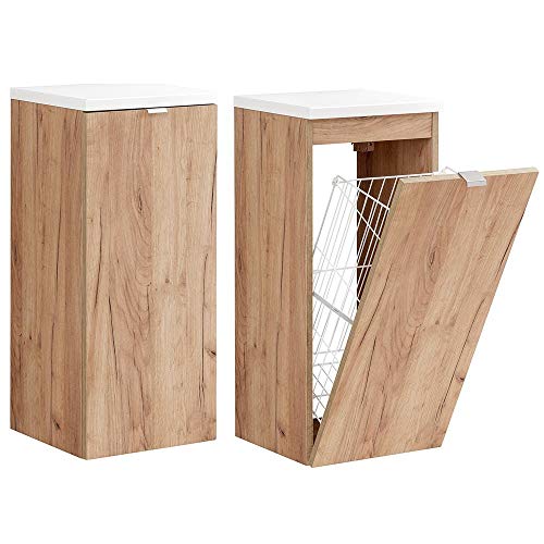Lomadox Badezimmer Unterschrank mit Wäschekorb in Wotaneiche Nb. B/H/T ca. 35/80/35cm von Lomadox