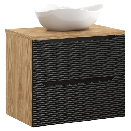 Lomadox Badezimmer Waschtisch 70cm in Eiche mit schwarz, Front mit 3D-Struktur in Wellenoptik, 2 Schubladen Lomadox Badezimmer Waschtisch 70cm in Eiche mit schwarz, Front mit 3D-Struktur in Wellenoptik, 2 Schubladen von Lomadox