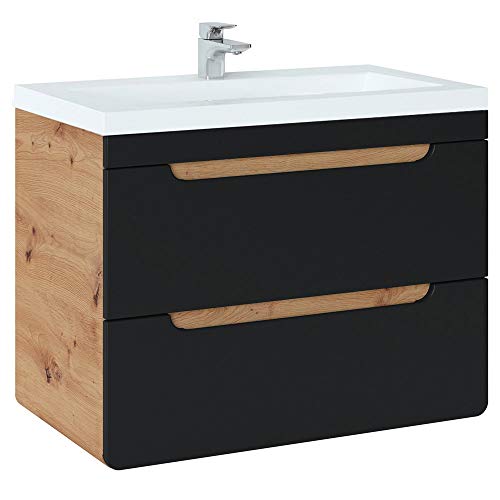 Lomadox Badezimmer Waschtisch Badmöbel-Set, 81 cm Unterschrankseidenmatt anthrazit & Wotan Eiche Nb., 81 cm Keramik-Waschbecken, 2 Softclose-Schubkästen Lomadox Badezimmer Waschtisch Badmöbel-Set, 81 cm Unterschrankseidenmatt anthrazit & Wotan Eiche Nb., 81 cm Keramik-Waschbecken, 2 Softclose-Schubkästen von Lomadox