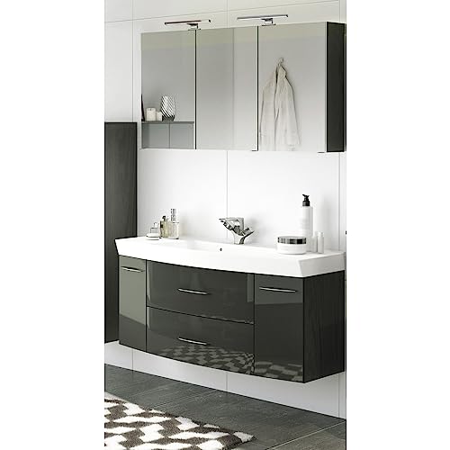 Lomadox Badezimmer Waschtisch Spiegelschrank Set in Hochglanz grau 120cm Waschtisch & Unterschrank Waschbecken 3D Spiegelschrank & LED-Leuchten Steckdose Lomadox Badezimmer Waschtisch Spiegelschrank Set in Hochglanz grau 120cm Waschtisch & Unterschrank Waschbecken 3D Spiegelschrank & LED-Leuchten Steckdose von Lomadox