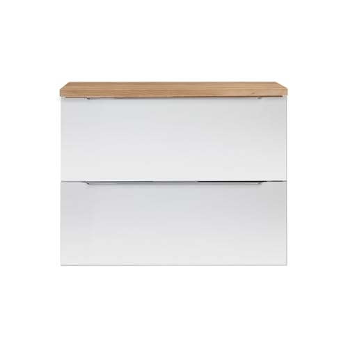 Lomadox Badezimmer Waschtischschrank, 80cm, in weiß Hochglanz mit Eiche Lomadox Badezimmer Waschtischschrank, 80cm, in weiß Hochglanz mit Eiche von Lomadox