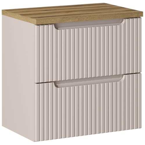 Lomadox Badezimmer Waschtischunterschrank 60cm, Kaschmir und Eiche, gerillte Front | 2 Softclose-Schubladen von Lomadox