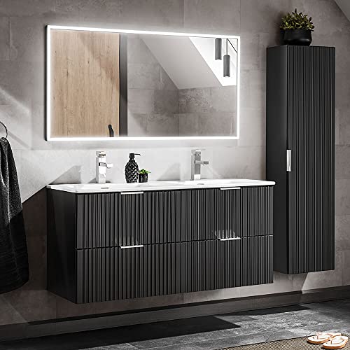 Lomadox Badezimmermöbel Badmöbel Komplett Set, matt schwarz Rillenoptik, 120cm Waschtisch mit Unterschrank & LED-Spiegel, Hochschrank, B/H/T 170/200/46 cm Lomadox Badezimmermöbel Badmöbel Komplett Set, matt schwarz Rillenoptik, 120cm Waschtisch mit Unterschrank & LED-Spiegel, Hochschrank, B/H/T 170/200/46 cm von Lomadox