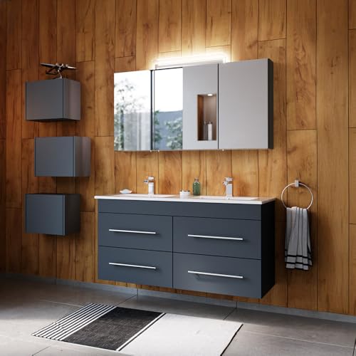 Lomadox Badezimmermöbel Badmöbel Set 2-teilig, Waschtisch Waschplatz 100cm breit mit Waschbecken, 2 Softclose-Schubladen und LED Spiegel, in Eiche Lomadox Badezimmermöbel Badmöbel Set 2-teilig, Waschtisch Waschplatz 100cm breit mit Waschbecken, 2 Softclose-Schubladen und LED Spiegel, in Eiche von Lomadox