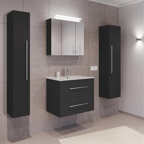 Lomadox Badezimmermöbel Badmöbel Set 2-teilig, Waschtisch Waschplatz 70cm breit, 2 Softclose-Schubladen mit Waschbecken und LED Spiegel, in grau Lomadox Badezimmermöbel Badmöbel Set 2-teilig, Waschtisch Waschplatz 70cm breit, 2 Softclose-Schubladen mit Waschbecken und LED Spiegel, in grau von Lomadox
