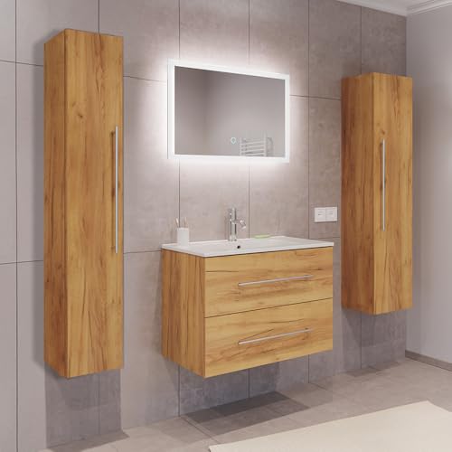 Lomadox Badezimmermöbel Badmöbel Set 2-teilig, Waschtisch Waschplatz 80cm breit mit Waschbecken und LED Spiegel, in Eiche Lomadox Badezimmermöbel Badmöbel Set 2-teilig, Waschtisch Waschplatz 80cm breit mit Waschbecken und LED Spiegel, in Eiche von Lomadox