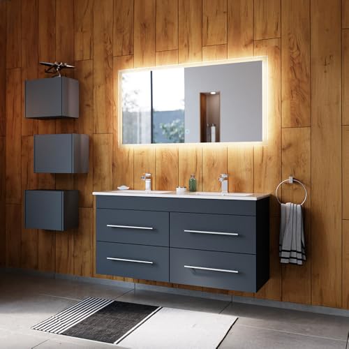 Lomadox Badezimmermöbel Badmöbel Set 2-teilig, Waschtisch Waschplatz 100cm breit mit Waschbecken, 2 Softclose-Schubladen und LED Spiegel, in Eiche von Lomadox