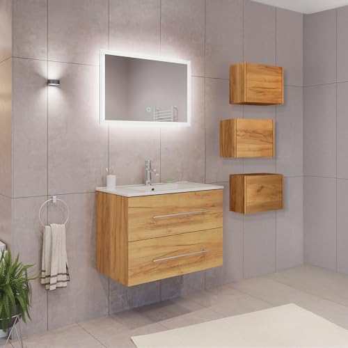 Lomadox Badezimmermöbel Badmöbel Set 2-teilig, Waschtisch Waschplatz 80cm breit mit Waschbecken und LED Spiegel, in Eiche Lomadox Badezimmermöbel Badmöbel Set 2-teilig, Waschtisch Waschplatz 80cm breit mit Waschbecken und LED Spiegel, in Eiche von Lomadox