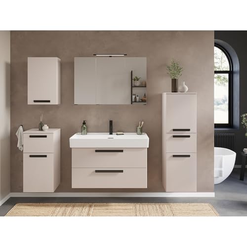 Lomadox Badezimmermöbel Komplett Set in Kaschmir, Waschtisch 100 cm Breite & Spiegelschrank mit Aufbauleuchte Lomadox Badezimmermöbel Komplett Set in Kaschmir, Waschtisch 100 cm Breite & Spiegelschrank mit Aufbauleuchte von Lomadox