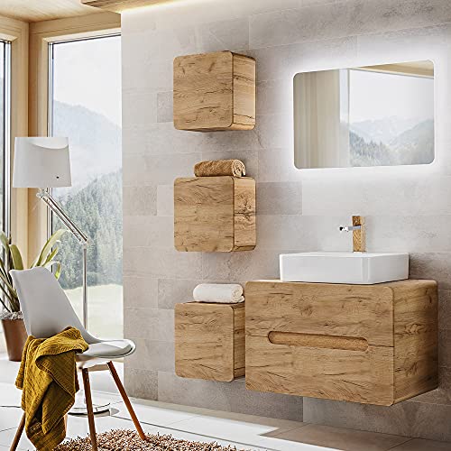 Lomadox Badezimmermöbel Set Wotan Eiche Nb., Keramik-Waschtisch mit Waschtisch-Unterschrank, LED-Spiegel, 3 Hängeschränke Lomadox Badezimmermöbel Set Wotan Eiche Nb., Keramik-Waschtisch mit Waschtisch-Unterschrank, LED-Spiegel, 3 Hängeschränke von Lomadox