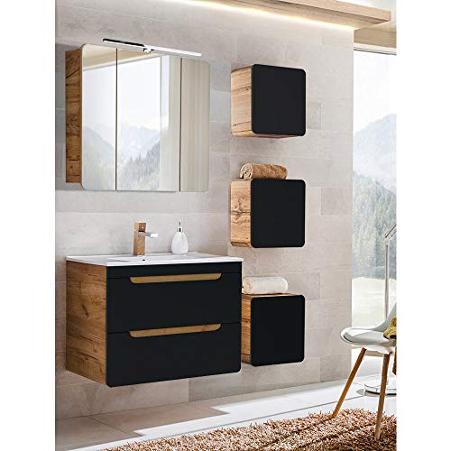 Lomadox Badezimmermöbel Set mit 81 cm Waschtisch & LED-Spiegel, seidenmatt anthrazit mit Wotan Eiche Nb., B/H/T ca. 130/200/46 cm Lomadox Badezimmermöbel Set mit 81 cm Waschtisch & LED-Spiegel, seidenmatt anthrazit mit Wotan Eiche Nb., B/H/T ca. 130/200/46 cm von Lomadox