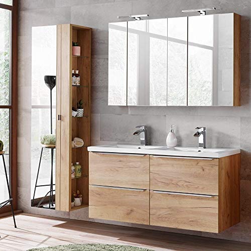 Lomadox Badezimmermöbel Set mit Doppel-Waschtisch 120cm aus Keramik, Wotaneiche, inkl. LED-Spiegelschrank Lomadox Badezimmermöbel Set mit Doppel-Waschtisch 120cm aus Keramik, Wotaneiche, inkl. LED-Spiegelschrank von Lomadox