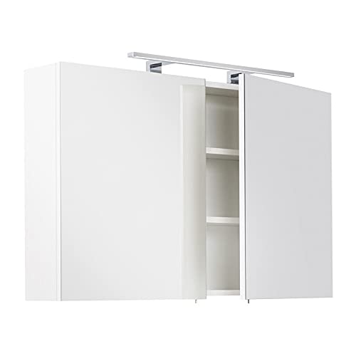 Lomadox Badezimmermöbel Spiegelschrank Badspiegel in weiß 100cm Breite & 60cm LED-Aufbauleuchte Schalter und Steckdose von Lomadox