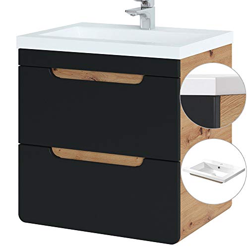 Lomadox Badezimmermöbel Waschtisch Set in seidenmatt anthrazit & Wotan Eiche Nb., Keramik-Waschbecken, 61 cm Waschtischunterschrank mit 2 Softclose-Schubkästen Lomadox Badezimmermöbel Waschtisch Set in seidenmatt anthrazit & Wotan Eiche Nb., Keramik-Waschbecken, 61 cm Waschtischunterschrank mit 2 Softclose-Schubkästen von Lomadox