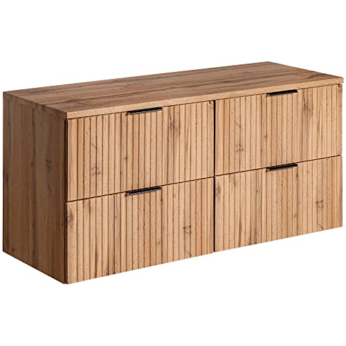 Lomadox Badezimmermöbel Waschtisch-Unterschrank 120cm Wotaneiche mit gerilllter Front Waschbecken Badschrank mit 4 Softclose-Auszügen, B/H/T ca. 120,6/59,2/46,5 cm von Lomadox