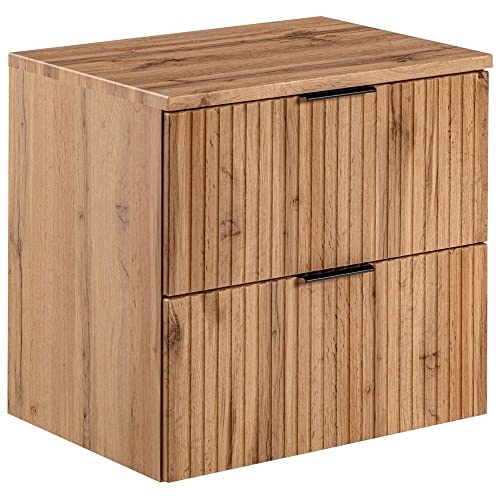 Lomadox Badezimmermöbel Waschtisch-Unterschrank 60cm Wotaneiche mit gerilllter Front Waschbecken Badschrank mit 2 Softclose-Auszügen, B/H/T ca. 60,6/59,2/46,5 cm von Lomadox