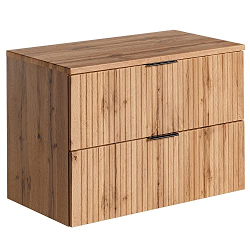 Lomadox Badezimmermöbel Waschtisch-Unterschrank 80cm Wotaneiche mit gerilllter Front Waschbecken Badschrank mit 2 Softclose-Auszügen, B/H/T ca. 80,6/59,2/46,5 cm von Lomadox