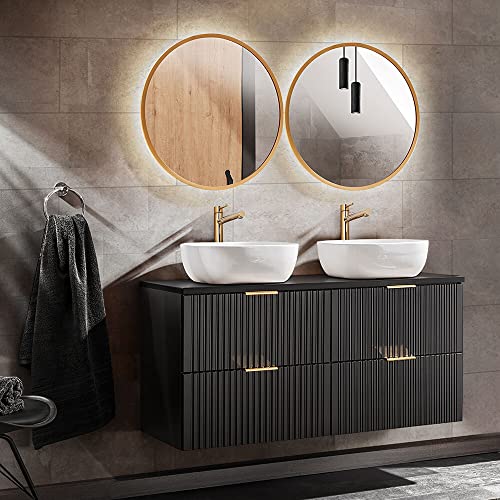 Lomadox Badezimmermöbel in matt schwarz mit Rillenoptik mit 121cm Waschtisch inkl. Kermamik Aufsatzwaschbecken & 2 LED-Spiegel, B/H/T ca. 121/200/46 cm von Lomadox