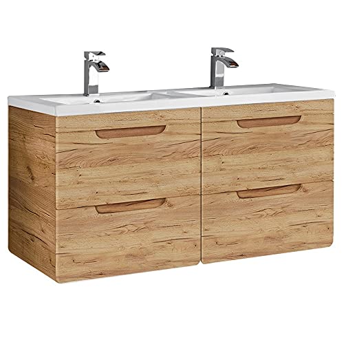 Lomadox Badmöbel Doppel-Waschtisch Set, Unterschrank Wotan Eiche Nb. Dekor, 121cm Keramikwaschbecken, 4 Softclose-Schubkästen, Regal, B/H/T ca. 121/60,8/46 cm Lomadox Badmöbel Doppel-Waschtisch Set, Unterschrank Wotan Eiche Nb. Dekor, 121cm Keramikwaschbecken, 4 Softclose-Schubkästen, Regal, B/H/T ca. 121/60,8/46 cm von Lomadox