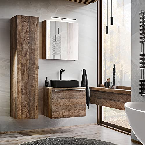 Lomadox Badmöbel Komplett Set, Vintage Oak Eiche, Waschtisch-Unterschrank, Keramik Aufsatz-Waschbecken, LED-Spiegelschrank & Hochschrank Lomadox Badmöbel Komplett Set, Vintage Oak Eiche, Waschtisch-Unterschrank, Keramik Aufsatz-Waschbecken, LED-Spiegelschrank & Hochschrank von Lomadox