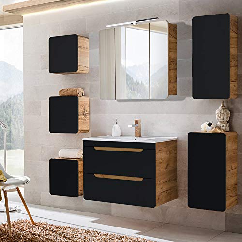 Lomadox Badmöbel Komplett Set, seidenmatt anthrazit mit Wotan Eiche Nb., 81 cm Waschtischunterschrank & Keramik-Waschtisch & LED-Spiegelschrank Lomadox Badmöbel Komplett Set, seidenmatt anthrazit mit Wotan Eiche Nb., 81 cm Waschtischunterschrank & Keramik-Waschtisch & LED-Spiegelschrank von Lomadox