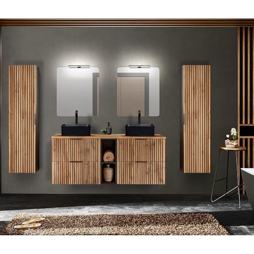 Lomadox Badmöbel Komplett Set Front Rillen schwarz Doppelwaschtisch mit Regal 141 cm Keramik Waschbecken 2 Hochschrank Spiegel Aufbauleuchte anthrazit Eiche Nb. Lomadox Badmöbel Komplett Set Front Rillen schwarz Doppelwaschtisch mit Regal 141 cm Keramik Waschbecken 2 Hochschrank Spiegel Aufbauleuchte anthrazit Eiche Nb. von Lomadox