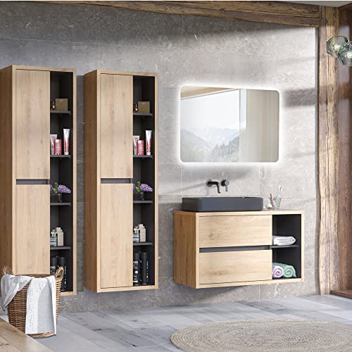 Lomadox Badmöbel Komplett Set in Shetland Eiche Nb. mit anthrazit inkl. Keramik Aufsatzbecken schwarz matt, B/H/T: ca. 230/200/46 cm Lomadox Badmöbel Komplett Set in Shetland Eiche Nb. mit anthrazit inkl. Keramik Aufsatzbecken schwarz matt, B/H/T: ca. 230/200/46 cm von Lomadox