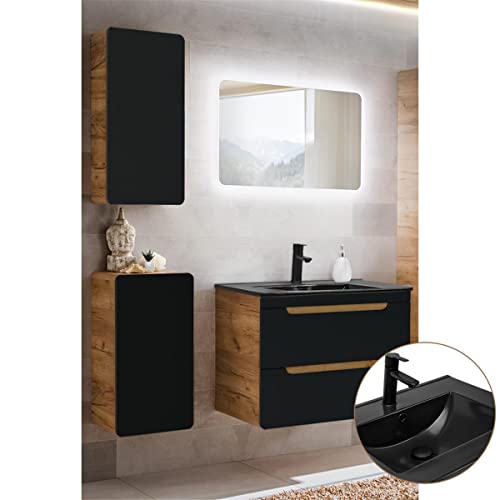 Lomadox Badmöbel Komplettset in seidenmatt anthrazit mit Wotan Eiche Nb., 81 cm Keramik-Waschtisch & LED-Spiegel, B/H/T ca. 130/195/46 cm Lomadox Badmöbel Komplettset in seidenmatt anthrazit mit Wotan Eiche Nb., 81 cm Keramik-Waschtisch & LED-Spiegel, B/H/T ca. 130/195/46 cm von Lomadox