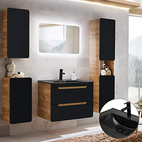 Lomadox Badmöbel Komplettset in seidenmatt anthrazit mit Wotan Eiche Nb., 81 cm Keramik-Waschtisch & LED-Spiegel, B/H/T ca. 180/195/46 cm Lomadox Badmöbel Komplettset in seidenmatt anthrazit mit Wotan Eiche Nb., 81 cm Keramik-Waschtisch & LED-Spiegel, B/H/T ca. 180/195/46 cm von Lomadox