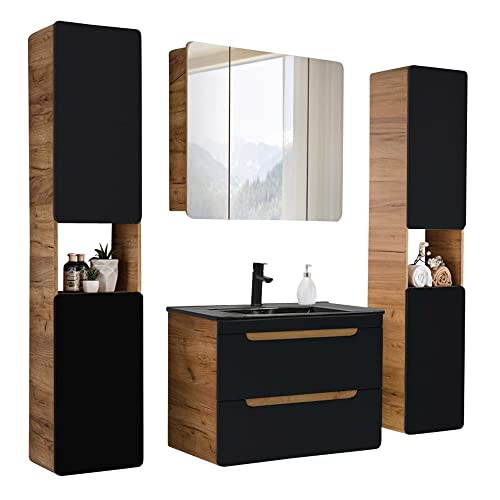 Lomadox Badmöbel Komplettset in seidenmatt anthrazit mit Wotan Eiche Nb. New-Luton mit 81 cm Keramik-Waschtisch & LED-Spiegelschrank, B/H/T ca. 180/200/46 cm Lomadox Badmöbel Komplettset in seidenmatt anthrazit mit Wotan Eiche Nb. New-Luton mit 81 cm Keramik-Waschtisch & LED-Spiegelschrank, B/H/T ca. 180/200/46 cm von Lomadox