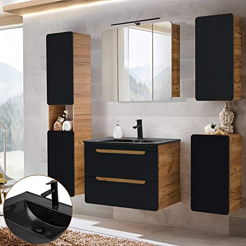 Lomadox Badmöbel Komplettset in seidenmatt anthrazit mit Wotan Eiche Nb., 81 cm Keramik-Waschtisch & LED-Spiegelschrank, B/H/T ca. 180/195/46 cm Lomadox Badmöbel Komplettset in seidenmatt anthrazit mit Wotan Eiche Nb., 81 cm Keramik-Waschtisch & LED-Spiegelschrank, B/H/T ca. 180/195/46 cm von Lomadox
