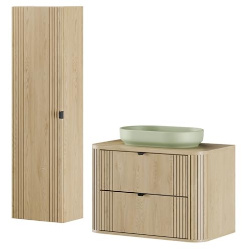 Lomadox Badmöbel-Set 2-teilig Waschtisch 80 cm mit Keramik Aufsatzwaschbecken und Hochschrank in Eiche, gerillt, Softclose, Metallgriffe, abgerundete Kanten Lomadox Badmöbel-Set 2-teilig Waschtisch 80 cm mit Keramik Aufsatzwaschbecken und Hochschrank in Eiche, gerillt, Softclose, Metallgriffe, abgerundete Kanten von Lomadox