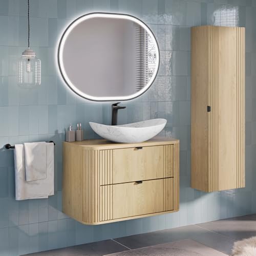 Lomadox Badmöbel-Set 3-teilig Waschtisch 100 cm mit Keramik Aufsatzwaschbecken, LED-Spiegel, Hochschrank in Eiche, gerillt, Softclose, Metallgriffe, abgerundete Kanten Lomadox Badmöbel-Set 3-teilig Waschtisch 100 cm mit Keramik Aufsatzwaschbecken, LED-Spiegel, Hochschrank in Eiche, gerillt, Softclose, Metallgriffe, abgerundete Kanten von Lomadox