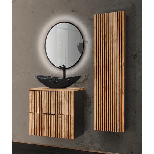Lomadox Badmöbel Set 3-teilig mit Waschtisch Unterschrank 60 cm Keramik Aufsatzwaschbecken Hochschrank Spiegel anthrazit Eiche Nb. Rillen schwarz Lomadox Badmöbel Set 3-teilig mit Waschtisch Unterschrank 60 cm Keramik Aufsatzwaschbecken Hochschrank Spiegel anthrazit Eiche Nb. Rillen schwarz von Lomadox