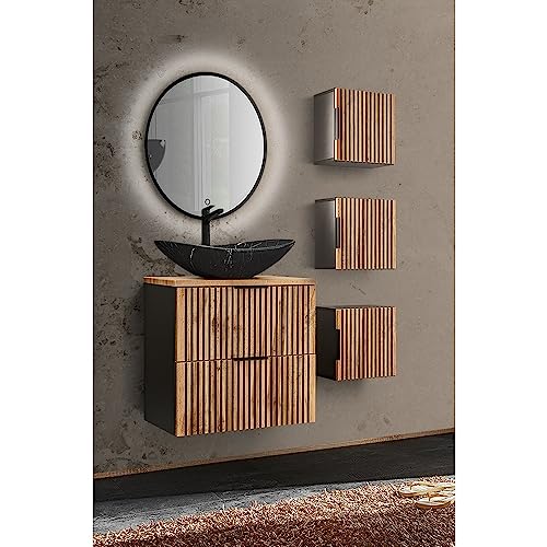 Lomadox Badmöbel Set 5-teilig mit Hängeschränken Waschtisch Unterschrank 60 cm Waschbecken Keramik LED Spiegel anthrazit Eiche Nb. Schwarze Rillen Lomadox Badmöbel Set 5-teilig mit Hängeschränken Waschtisch Unterschrank 60 cm Waschbecken Keramik LED Spiegel anthrazit Eiche Nb. Schwarze Rillen von Lomadox