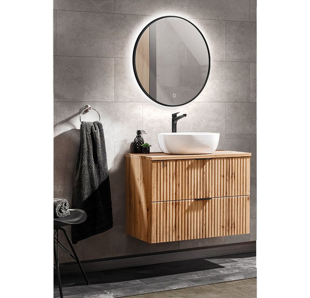 Lomadox Badmöbel-Set ADELAIDE-56, (Spar-Set, 2-St), Eiche Rillenoptik LED-Spiegel Waschtisch Unterschrank Waschbecken von Lomadox