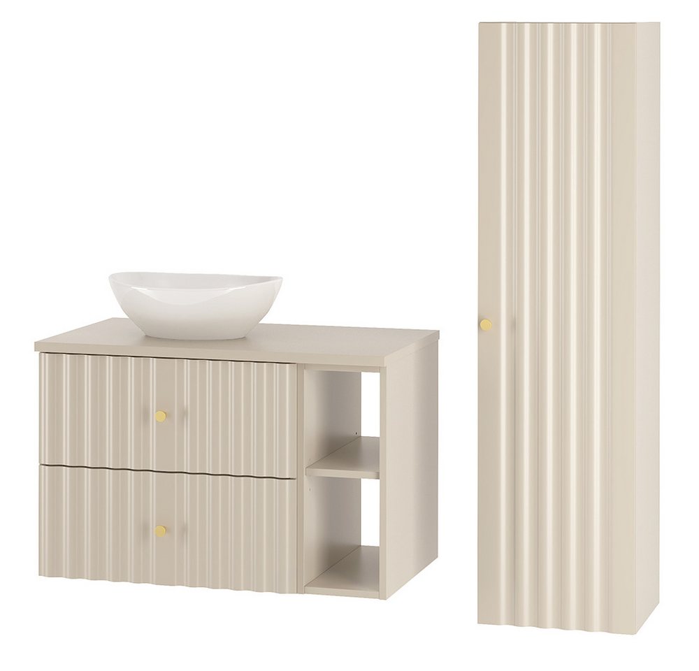 Lomadox Badmöbel-Set AQUINO-140, (Spar-Set, 2-St., Hochschrank Waschtisch), Badezimmermöbel Set Badezimmer Schrank Gäste WC modern in kaschmir von Lomadox