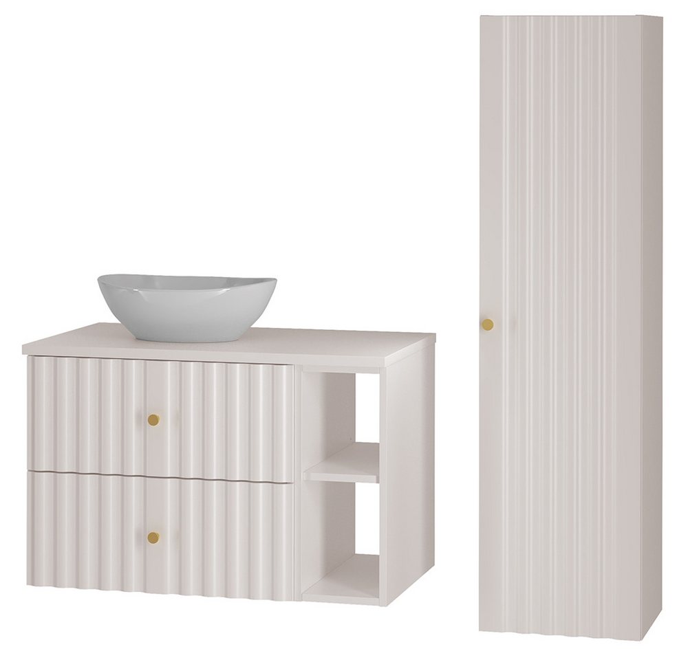 Lomadox Badmöbel-Set AQUINO-140, (Spar-Set, 2-St., Hochschrank Waschtisch), Badezimmermöbel Set Badezimmer Schrank Gäste WC modern in weiß von Lomadox