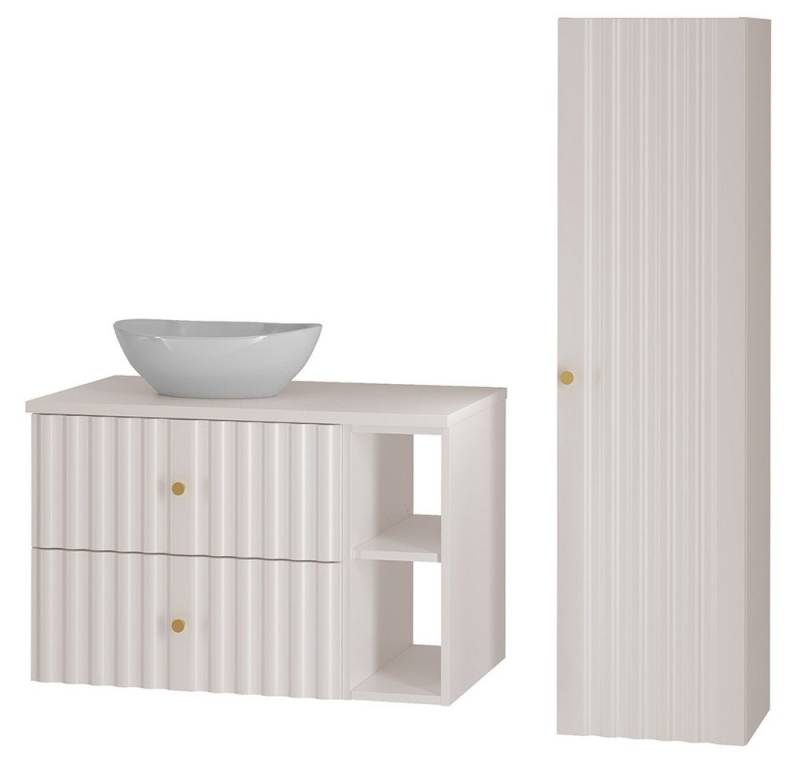 Lomadox Badmöbel-Set AQUINO-140, (Spar-Set, 2-St., Hochschrank Waschtisch), Badezimmermöbel Set Badezimmer Schrank Gäste WC modern in weiß von Lomadox