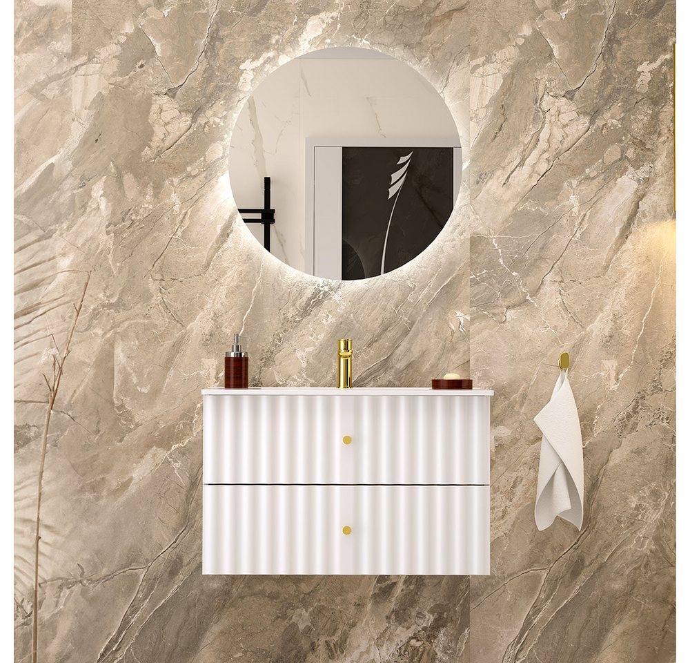 Lomadox Badmöbel-Set AQUINO-140, (Spar-Set, 2-St., Hochschrank Waschtisch), Badezimmermöbel Set Badezimmer Schrank Gäste WC modern in weiß von Lomadox
