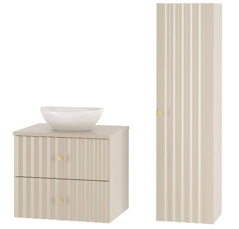 Lomadox Badmöbel-Set AQUINO-140, (Spar-Set, 2-St., Hochschrank Waschtisch), Badezimmermöbel Set Badezimmer Schrank Gäste WC modern kaschmir von Lomadox