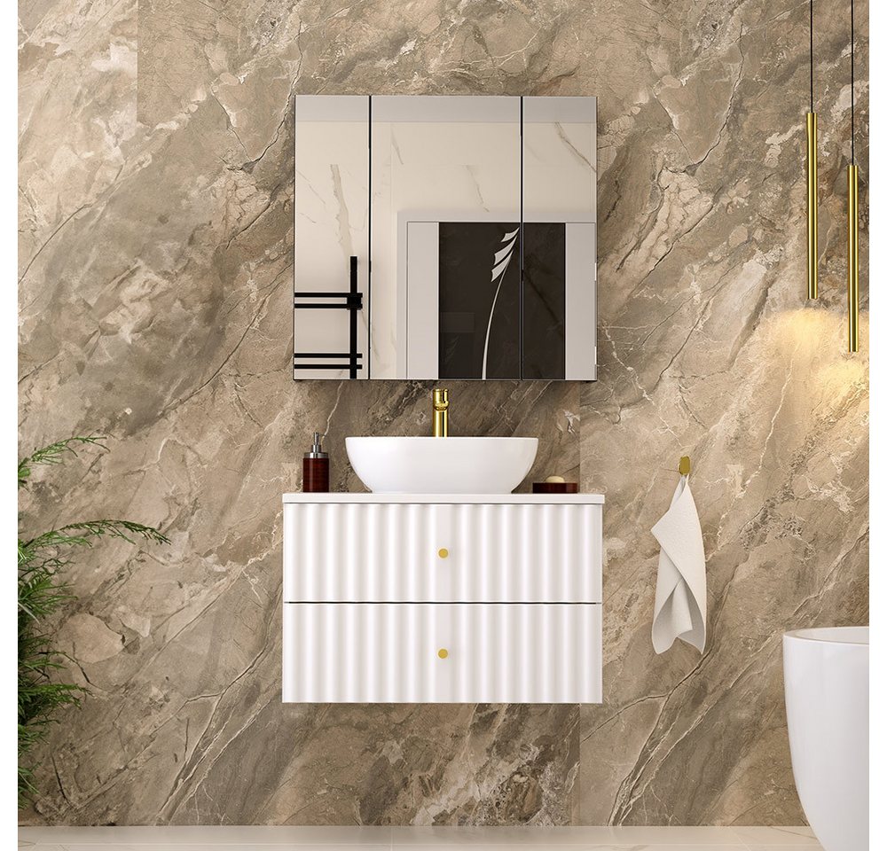 Lomadox Badmöbel-Set AQUINO-140, (Spar-Set, 2-St., Hochschrank Waschtisch Spiegelschrank), Badezimmermöbel Set Badezimmer Schrank Gäste WC modern in weiß von Lomadox