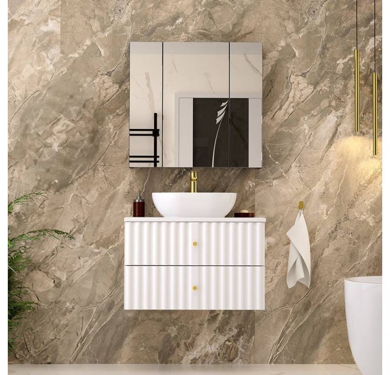 Lomadox Badmöbel-Set AQUINO-140, (Spar-Set, 2-St., Hochschrank Waschtisch Spiegelschrank), Badezimmermöbel Set Badezimmer Schrank Gäste WC modern in weiß von Lomadox