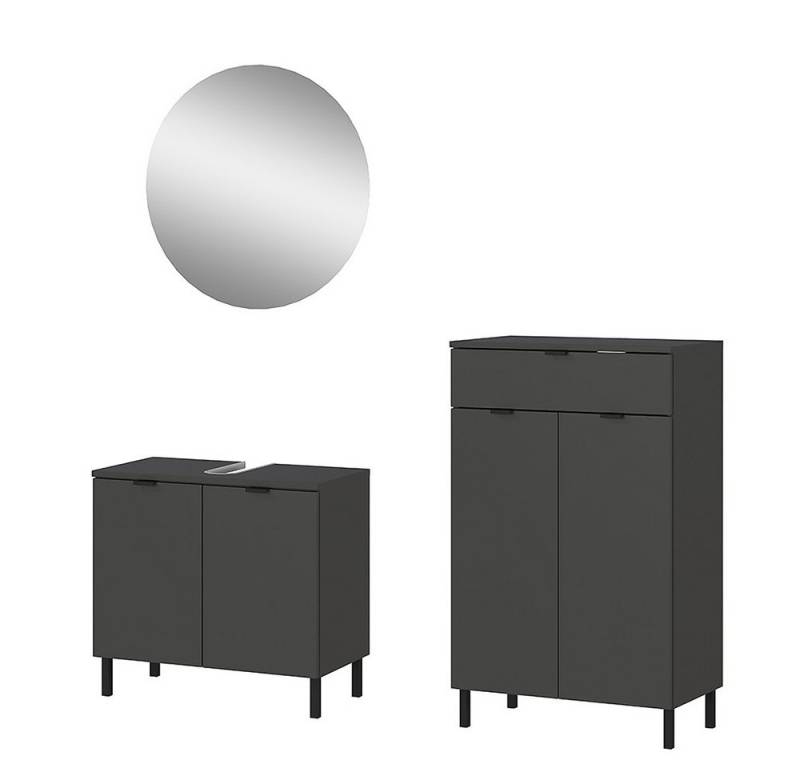 Lomadox Badmöbel-Set ASHTON-01, (Spar-Set, 3-St., Spiegel Waschbeckenunterschrank Badkommode), graphit grau Badezimmer Gäste WC Schränke von Lomadox