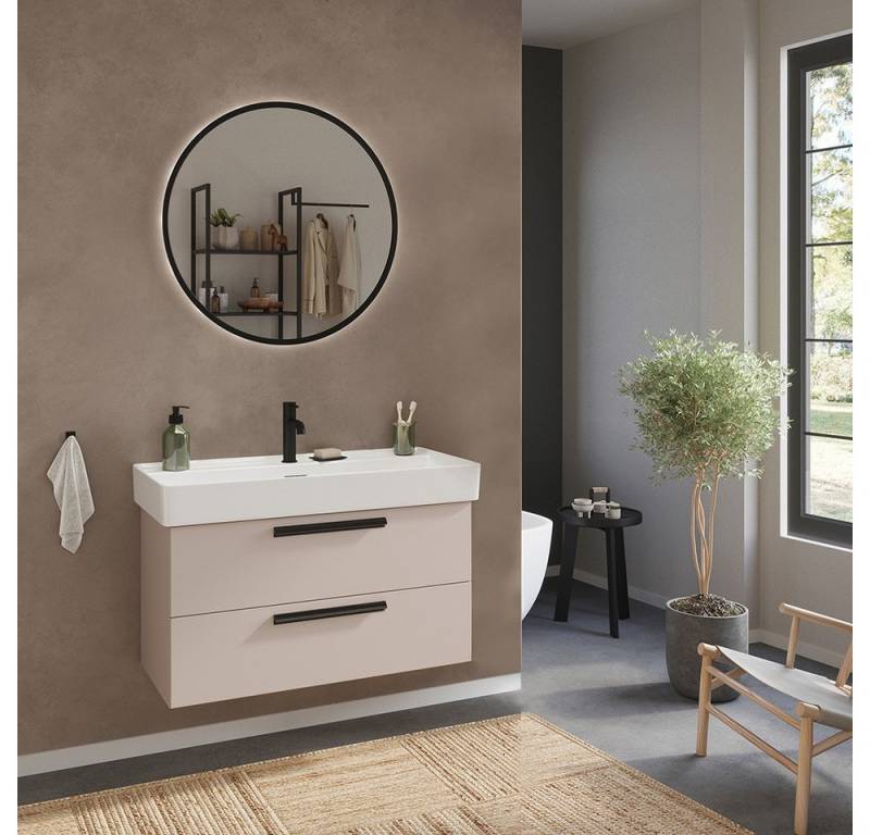 Lomadox Badmöbel-Set ATELLA-03, (Spar-Set, 2-St., Waschtisch Spiegel), in kaschmir, 100cm Breite, LED-Spiegel mit Touchfunktion von Lomadox