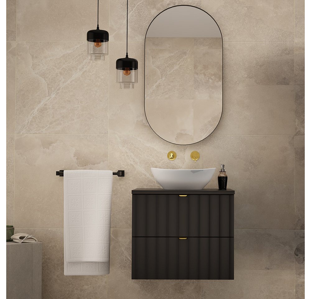 Lomadox Badmöbel-Set AVOLA-140, (Spar-Set, 2-St., Waschbeckenunterschrank Spiegel), Badezimmer Komplett Set mit Waschbecken Gäste WC modern in schwarz von Lomadox