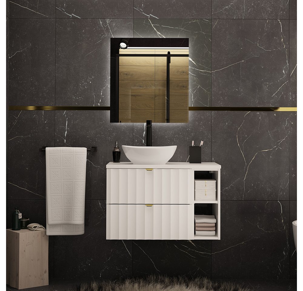 Lomadox Badmöbel-Set AVOLA-140, (Spar-Set, 2-St., Waschbeckenunterschrank Spiegel), Badezimmer Set mit Waschbecken Gäste WC modern in weiß von Lomadox
