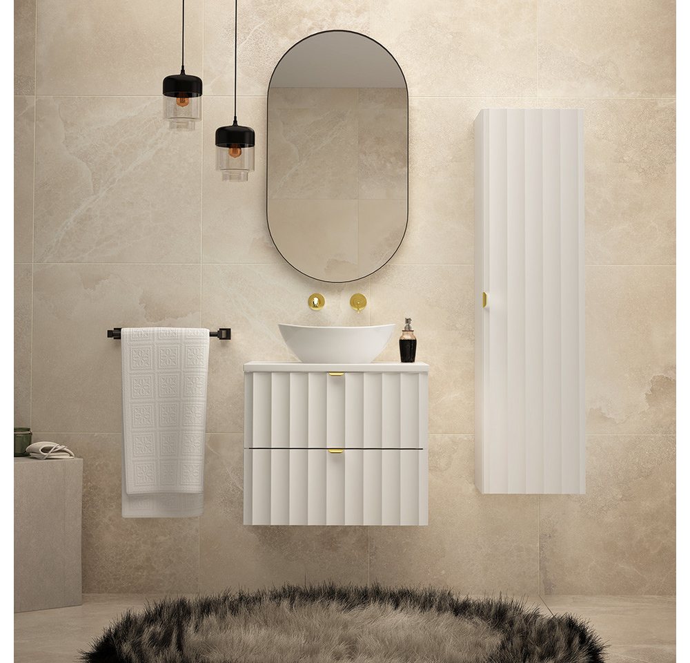 Lomadox Badmöbel-Set AVOLA-140, (Spar-Set, 3-St., Waschbeckenunterschrank Spiegel Hochschrank), Badezimmer Set inkl. Waschtisch Gäste WC modern in weiß matt von Lomadox